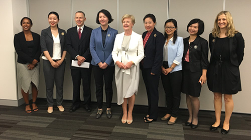 Delegates from the All China Women’s Federation, who undertook domestic violence internships in Sydney in February 2016, photographed with Australian Human Rights Commission President, Gillian Triggs, and International Program Team staff