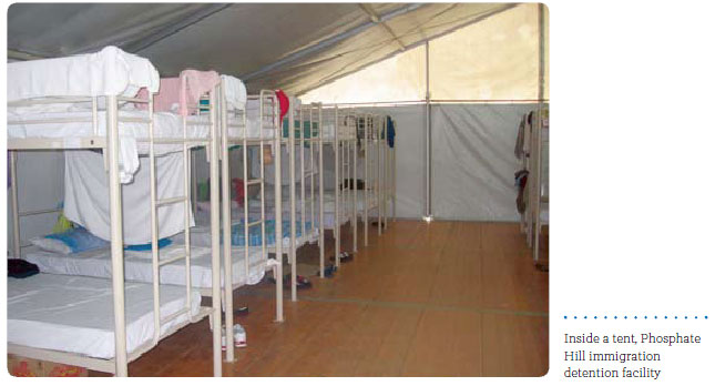 Inside a tent, Phosphate Hill immigration detention facility