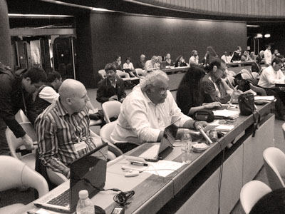 Tom Calma at the 2008 Expert Mechanism on the rights of Indigenous peoples, 1 Oct 2008 photo by Brian Wyatt