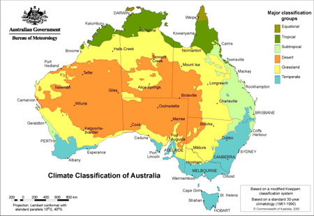 Map of climate classification of Australia