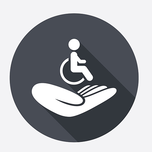 Grey wheelchair icon and hand