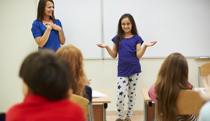 student explaining an idea