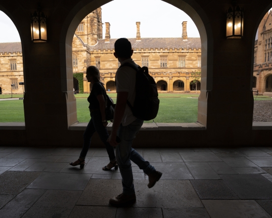 Students walking through university