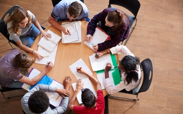 overhead photo of students working on assignment