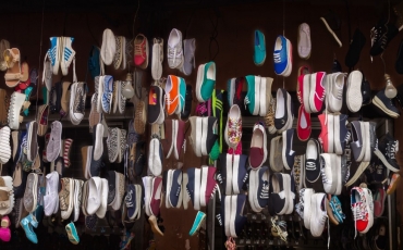 shoes hanging on display