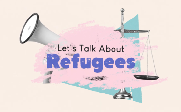 Text reads 'Let's talk about refugees'