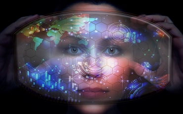 Woman with high tech facial display