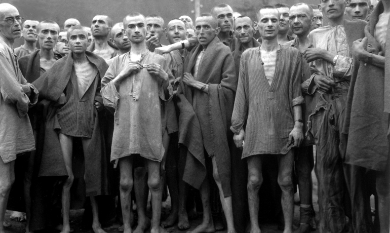 A group of prisoners at a concentration camp during WWII in Ebensee, Austria