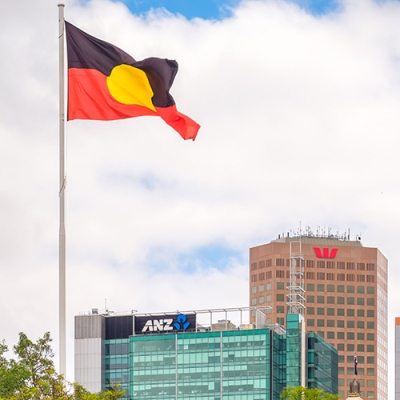 Aboriginal flag flying in city