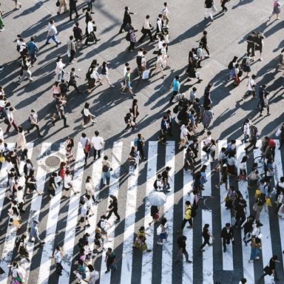 crowds of people at city zebra crossing