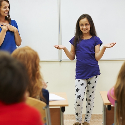 student explaining an idea