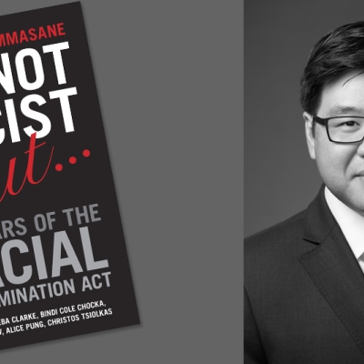 Dr Tim Soutphommasane with the cover of his book &quot;I&#039;m not racist but...&quot;